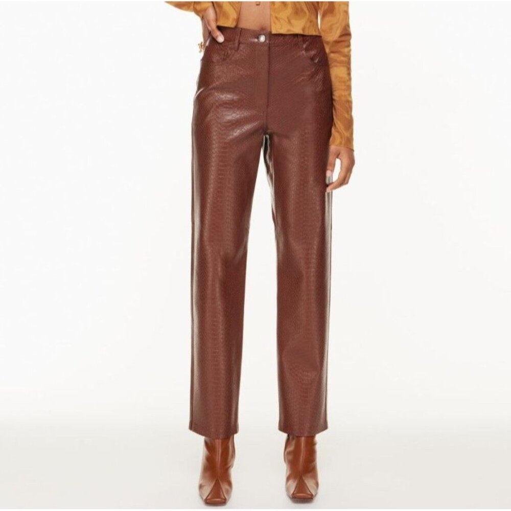 Wilfred Brown Faux-Leather Straight-Leg Pants